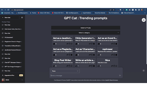 GPT Cat - Chat GPT manager for saving prompts and bookmarking conversations. homepage screenshot
