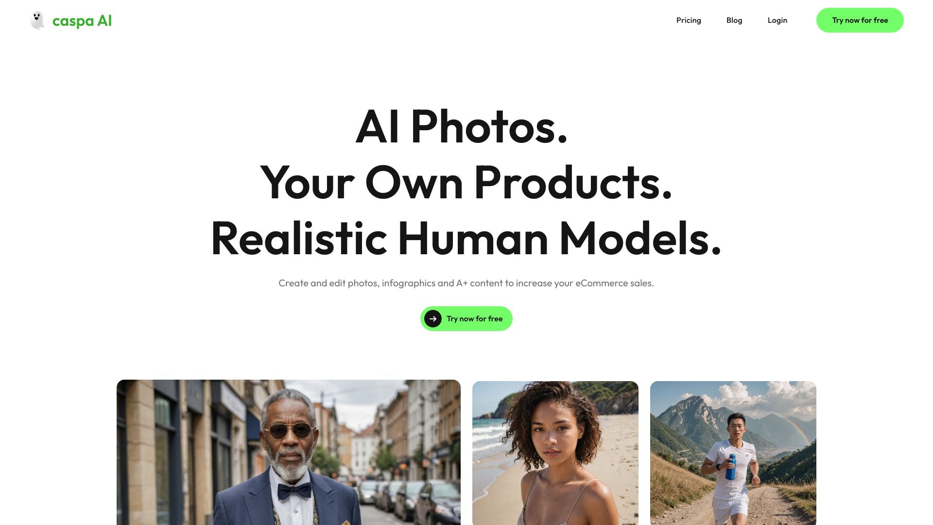 caspa AI - AI product photography platform for generating realistic product photos and infographics. homepage screenshot