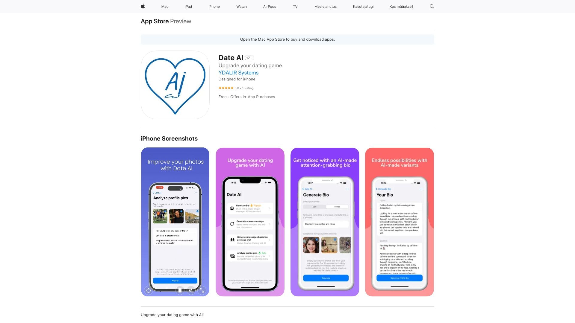 Date AI - Dating app using AI for personalized profiles, messages, and photo ranking. homepage screenshot