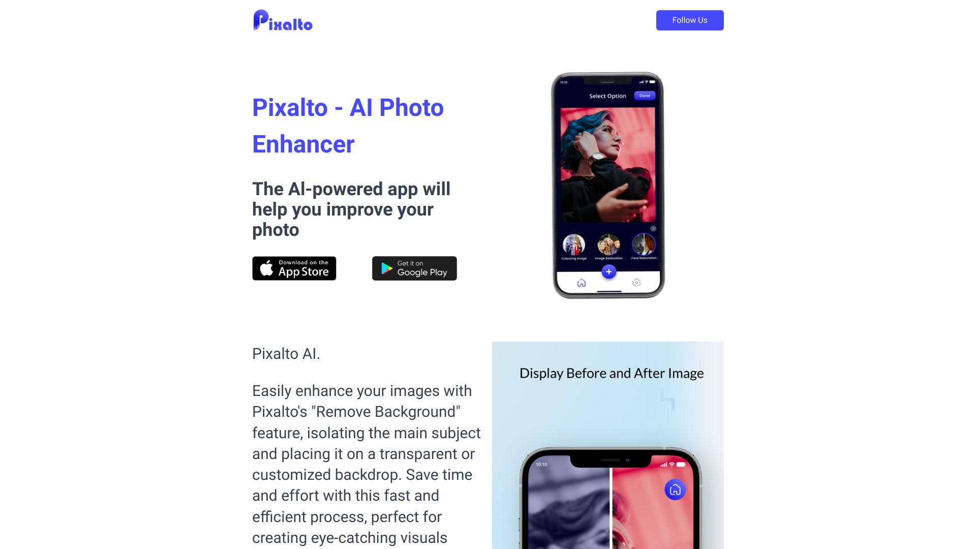 Pixalto - AI image editor for photo enhancement and various creative effects. homepage screenshot