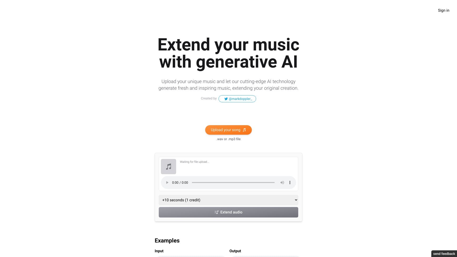 ExtendMusic.AI - AI tool to extend and enhance original music compositions. homepage screenshot