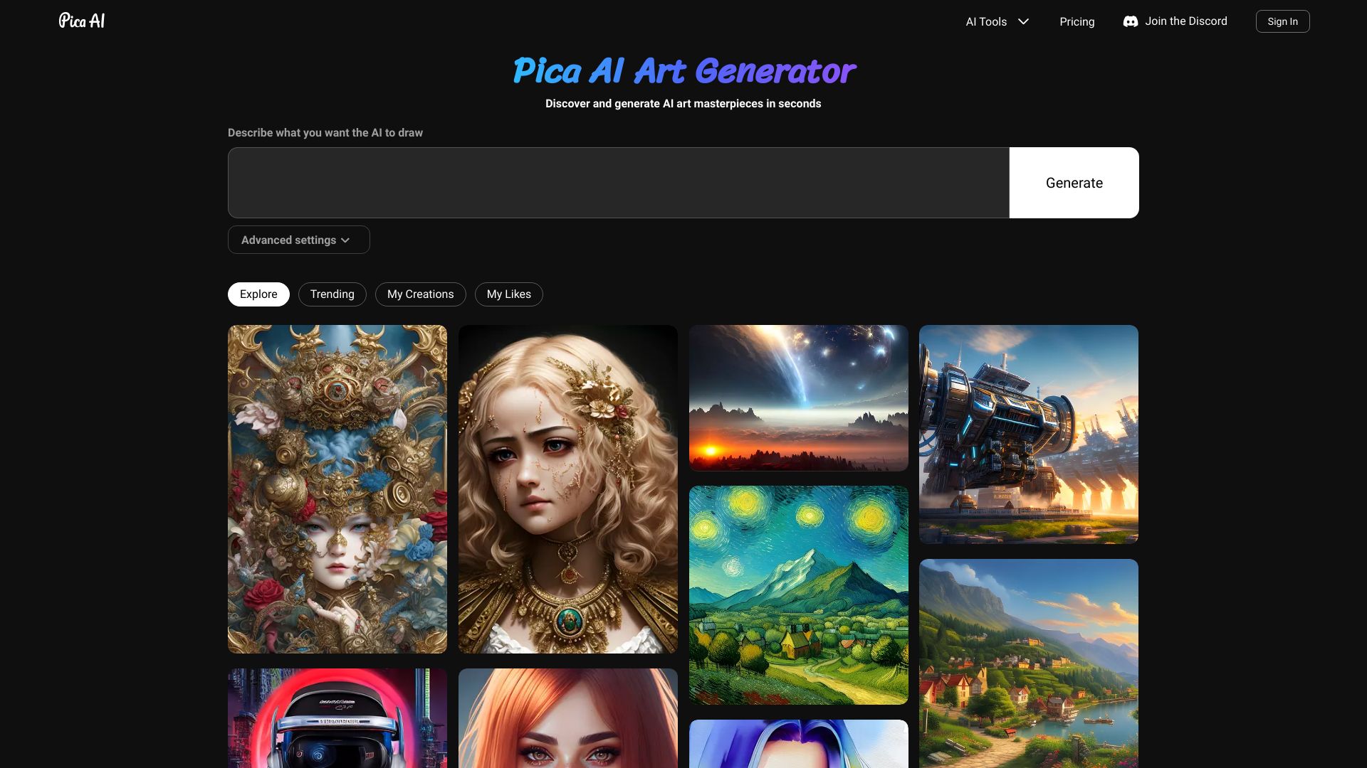 Pica AI - AI art generator for creating avatars and artworks from text and photos. homepage screenshot