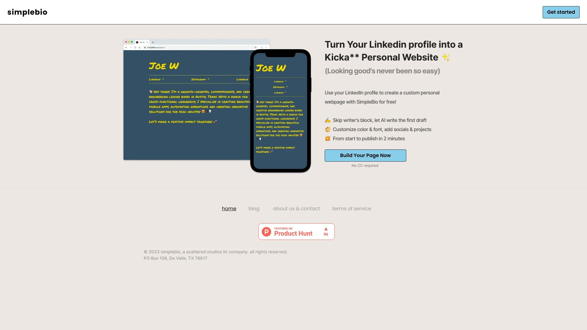 Simplebio - Simplebio: Easily create a personal page with AI-powered content and design. homepage screenshot