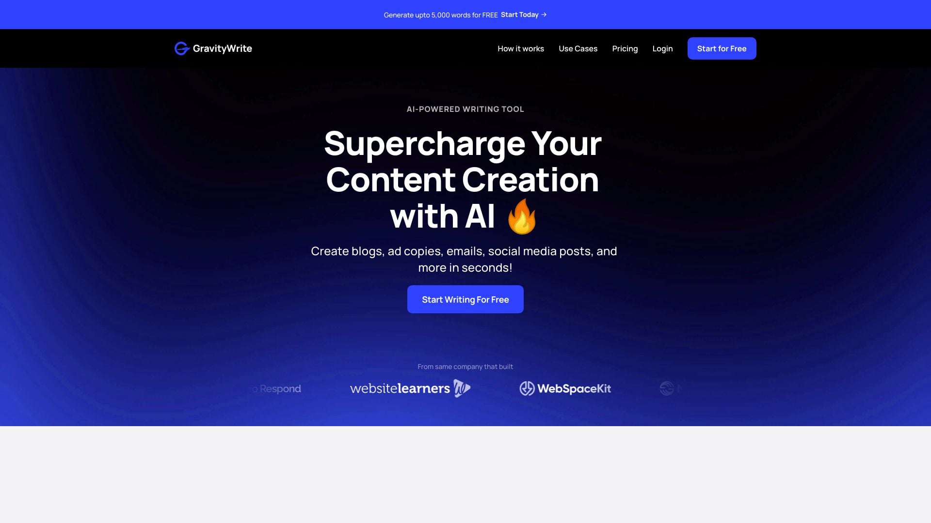 Gravity Write - AI-powered writing assistant for easy and efficient content creation. homepage screenshot