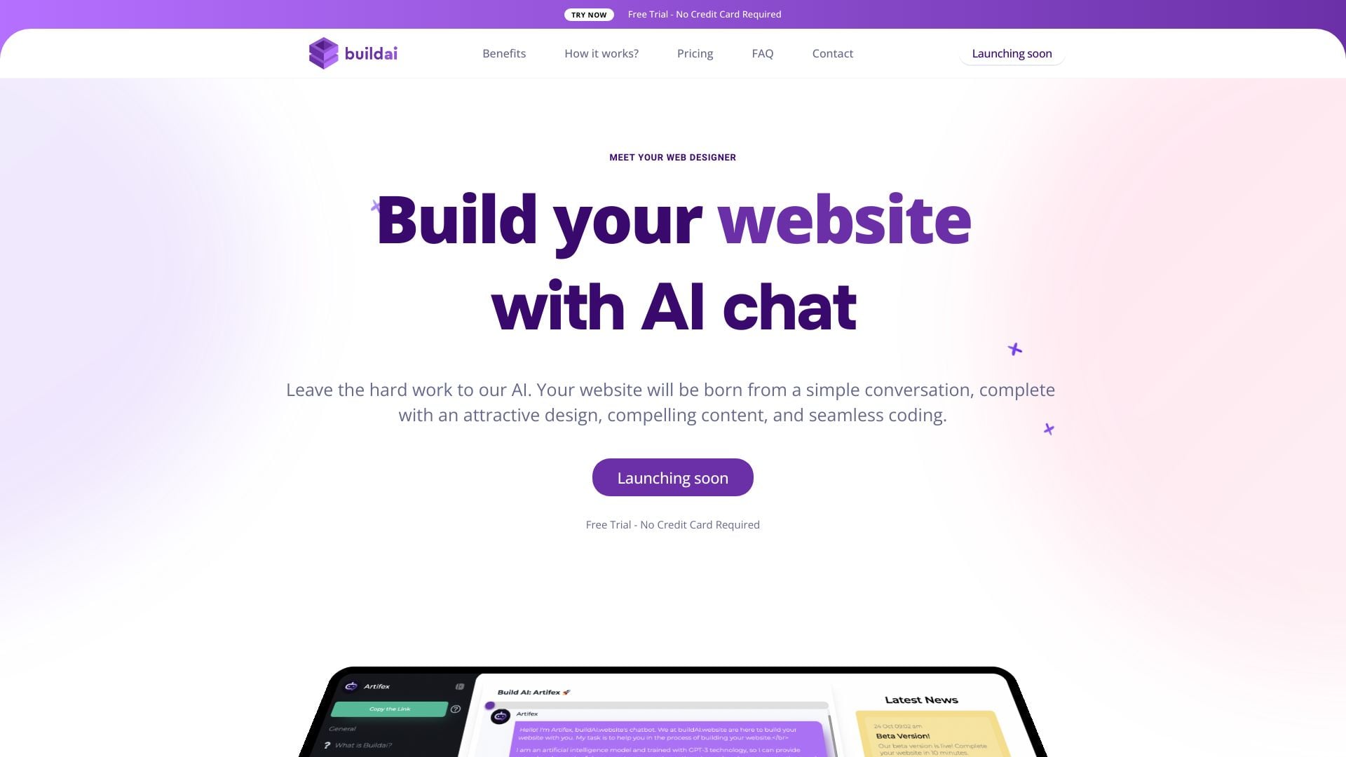 Buildai Website - AI-powered website builder creating websites from conversations. homepage screenshot