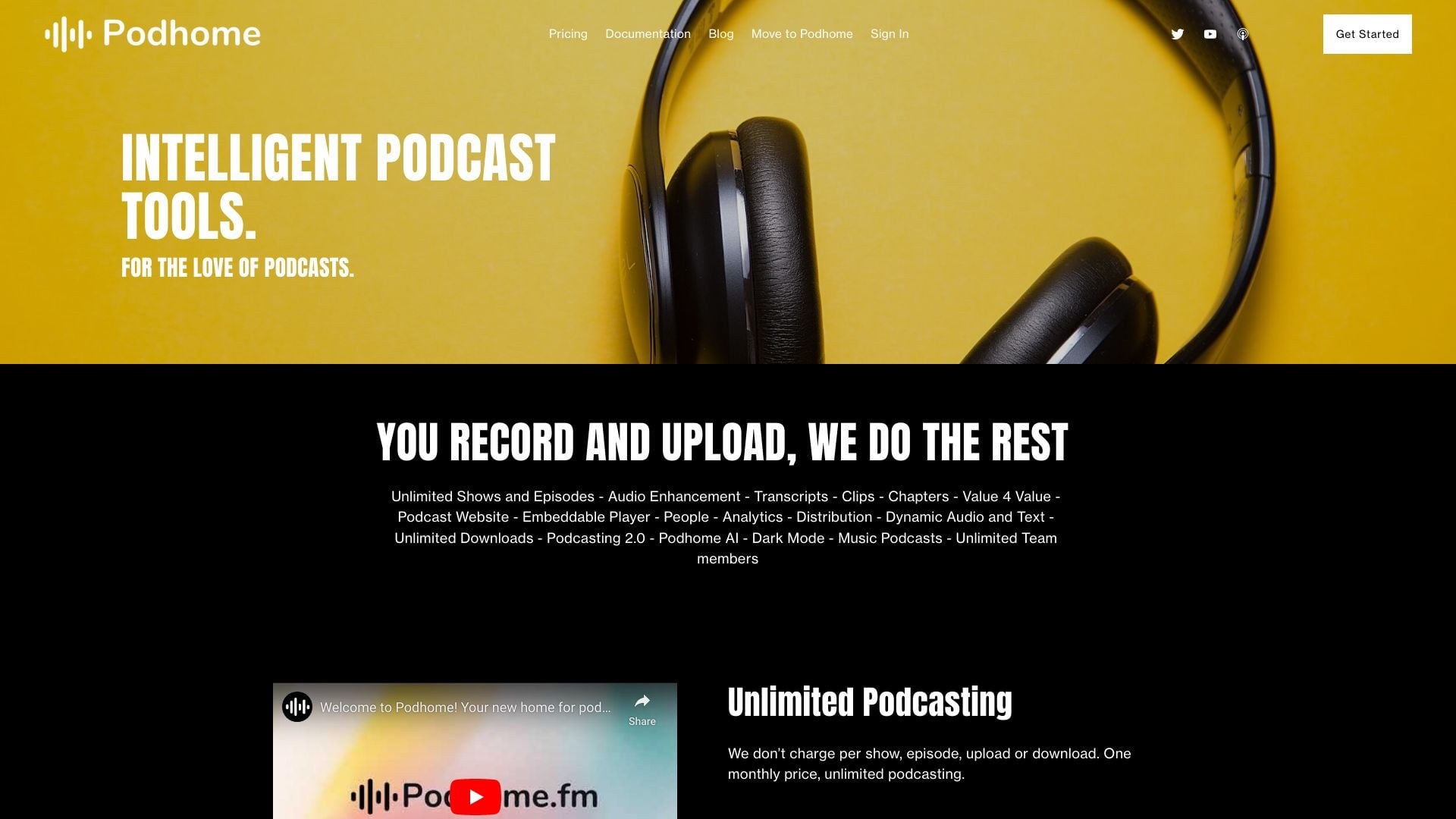 Podhome - Modern podcast hosting and distribution platform with unlimited features and AI tools. homepage screenshot