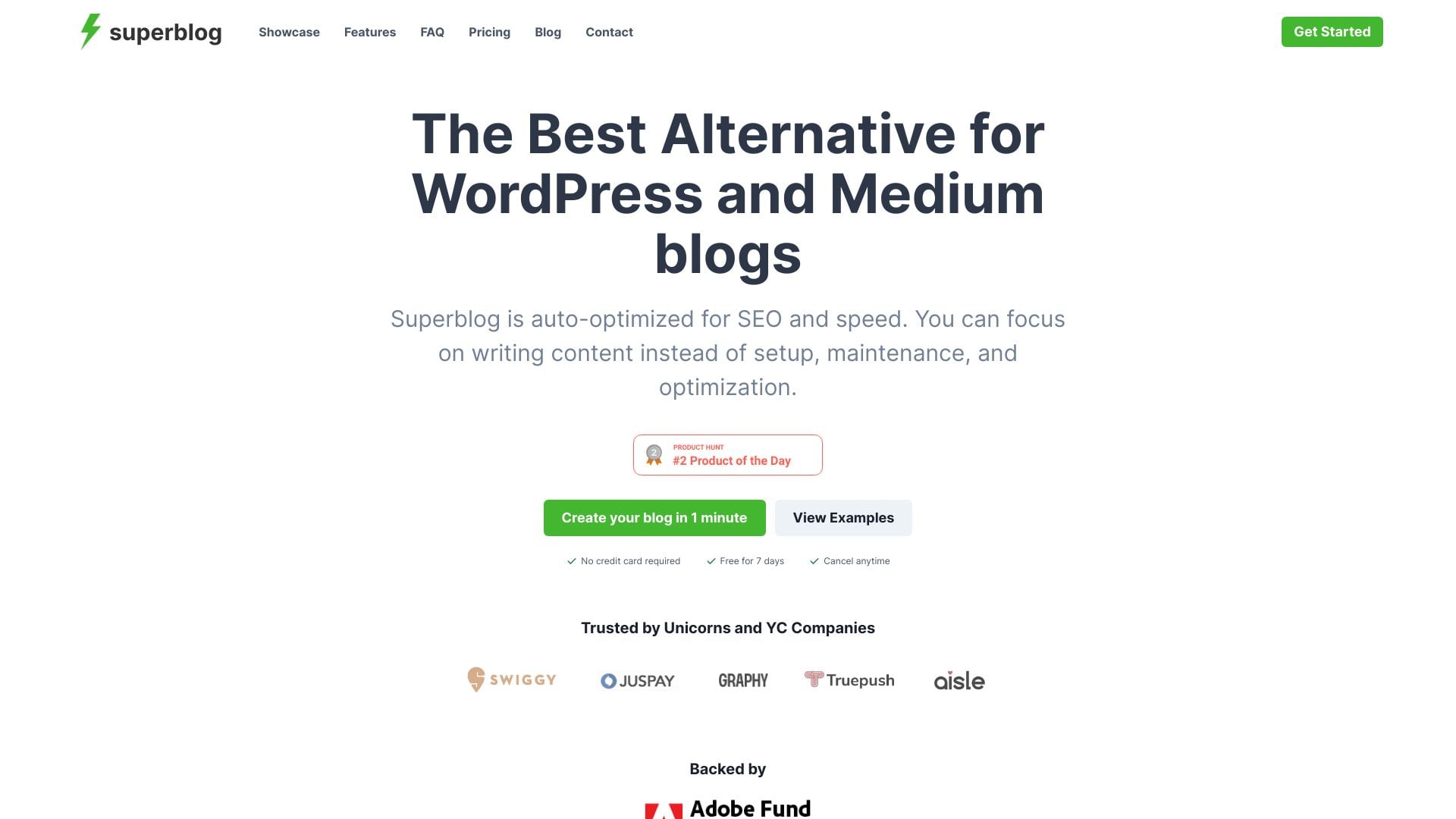 Superblog - Fast, lightweight blogging platform optimized for SEO and ease of use. homepage screenshot