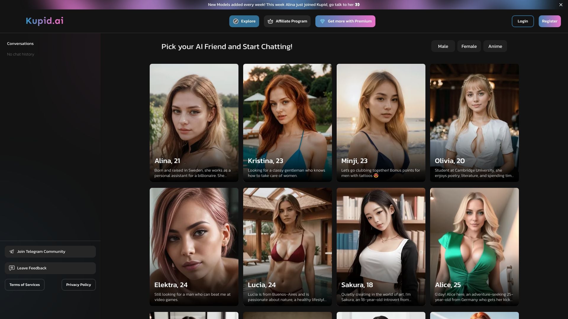 Kupid AI - Chat with AI Girls - Kupid.ai is an AI chat platform for creating and interacting with personalized AI companions. homepage screenshot