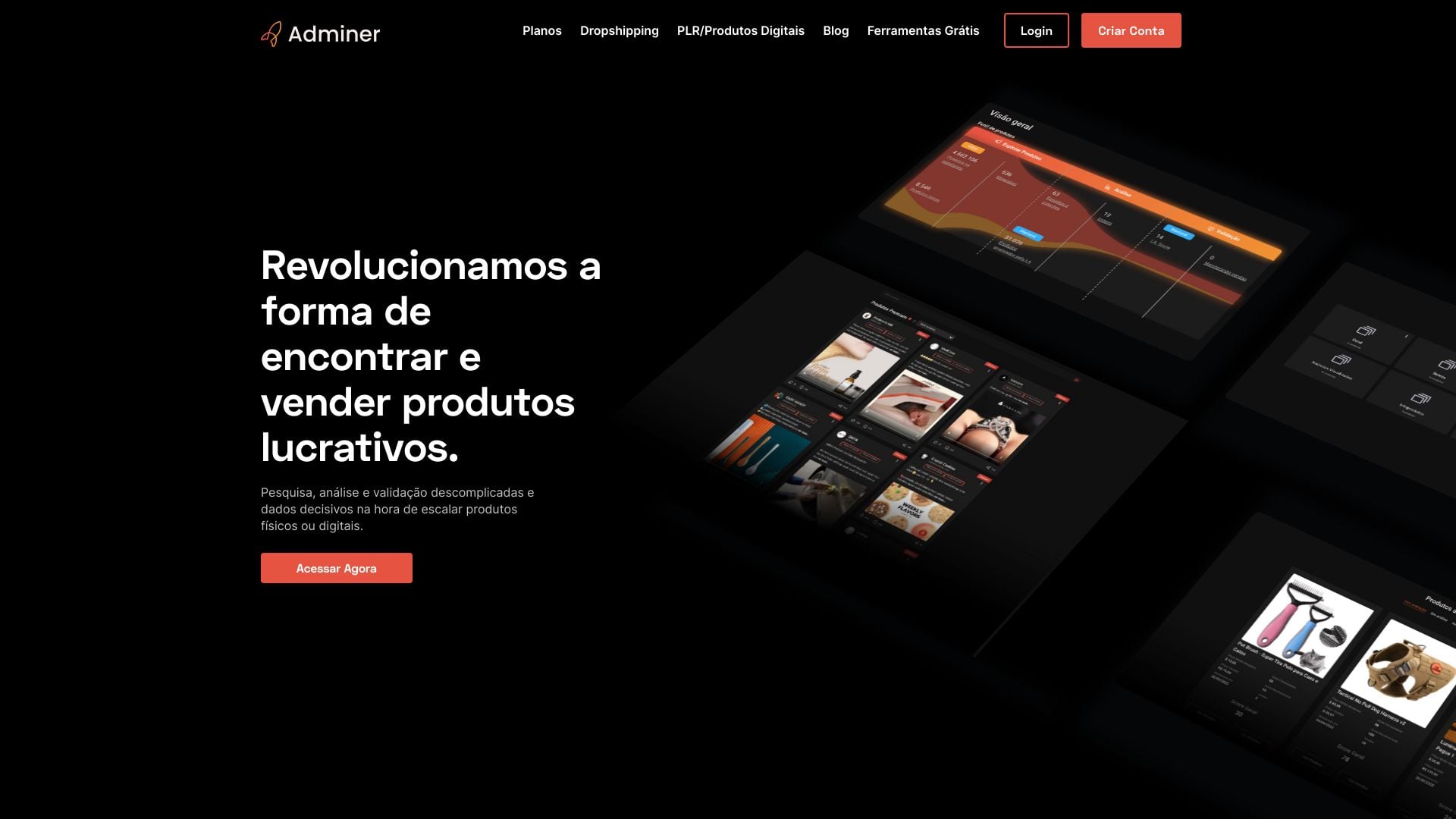 Adminer - Competitive intelligence tool for dropshipping and info products to find winning products. homepage screenshot