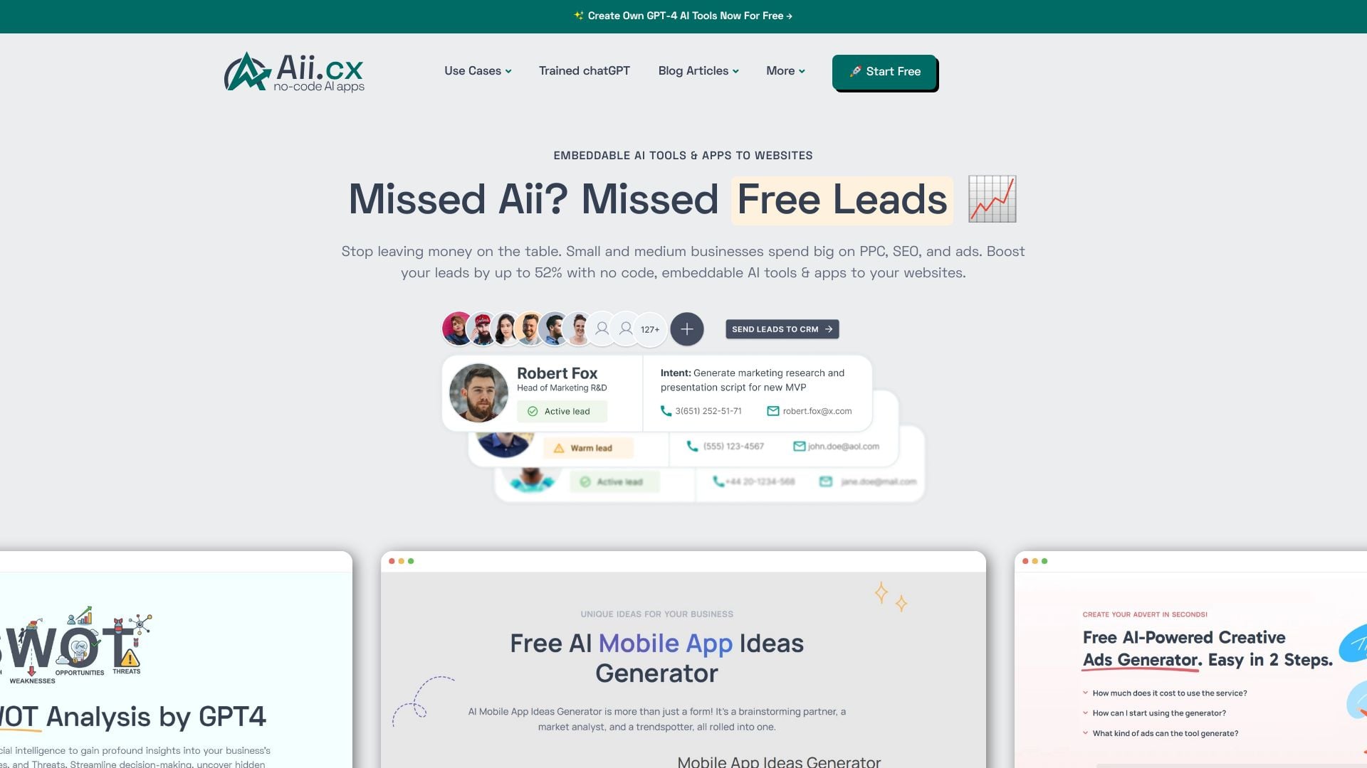 Aii.CX - Aii.CX offers embeddable AI tools, widgets, and apps to boost website leads and conversions. homepage screenshot