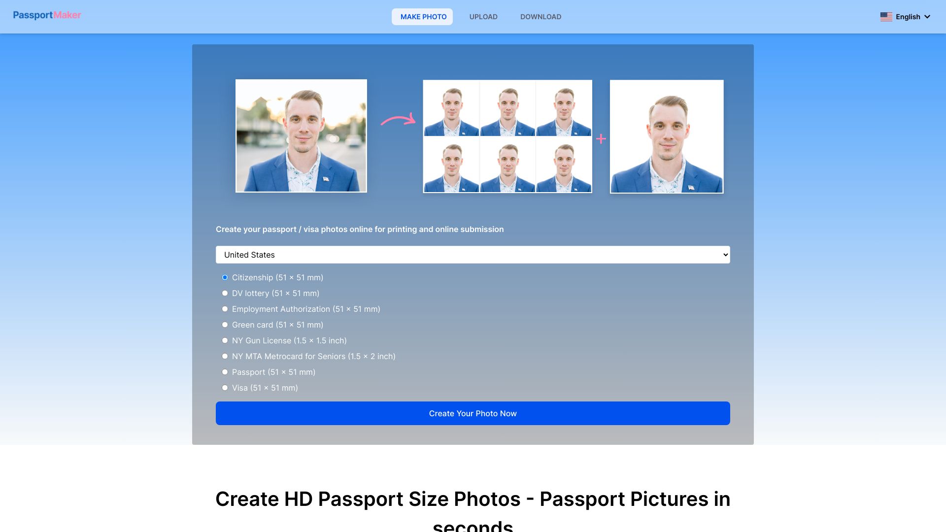 Passport Maker - AI-powered tool to create passport, ID, and visa photos online. homepage screenshot
