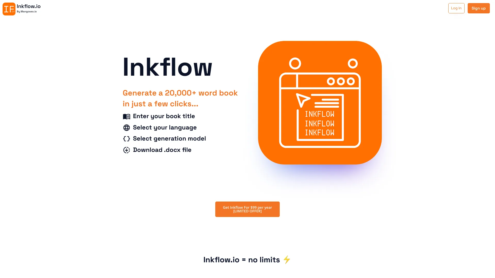 inkflow.io - AI book and article generator for creating long-form content quickly and easily. homepage screenshot