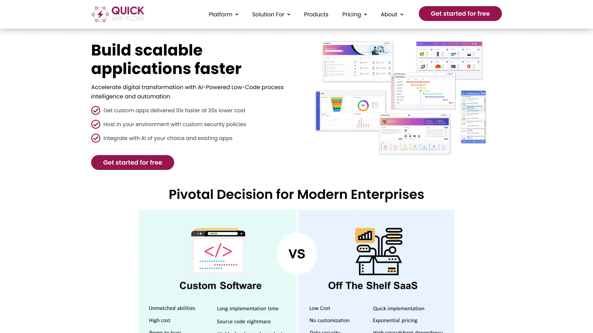 QuickAppFlow - AI-powered low-code platform for rapid enterprise solution development and SaaS app launching. homepage screenshot
