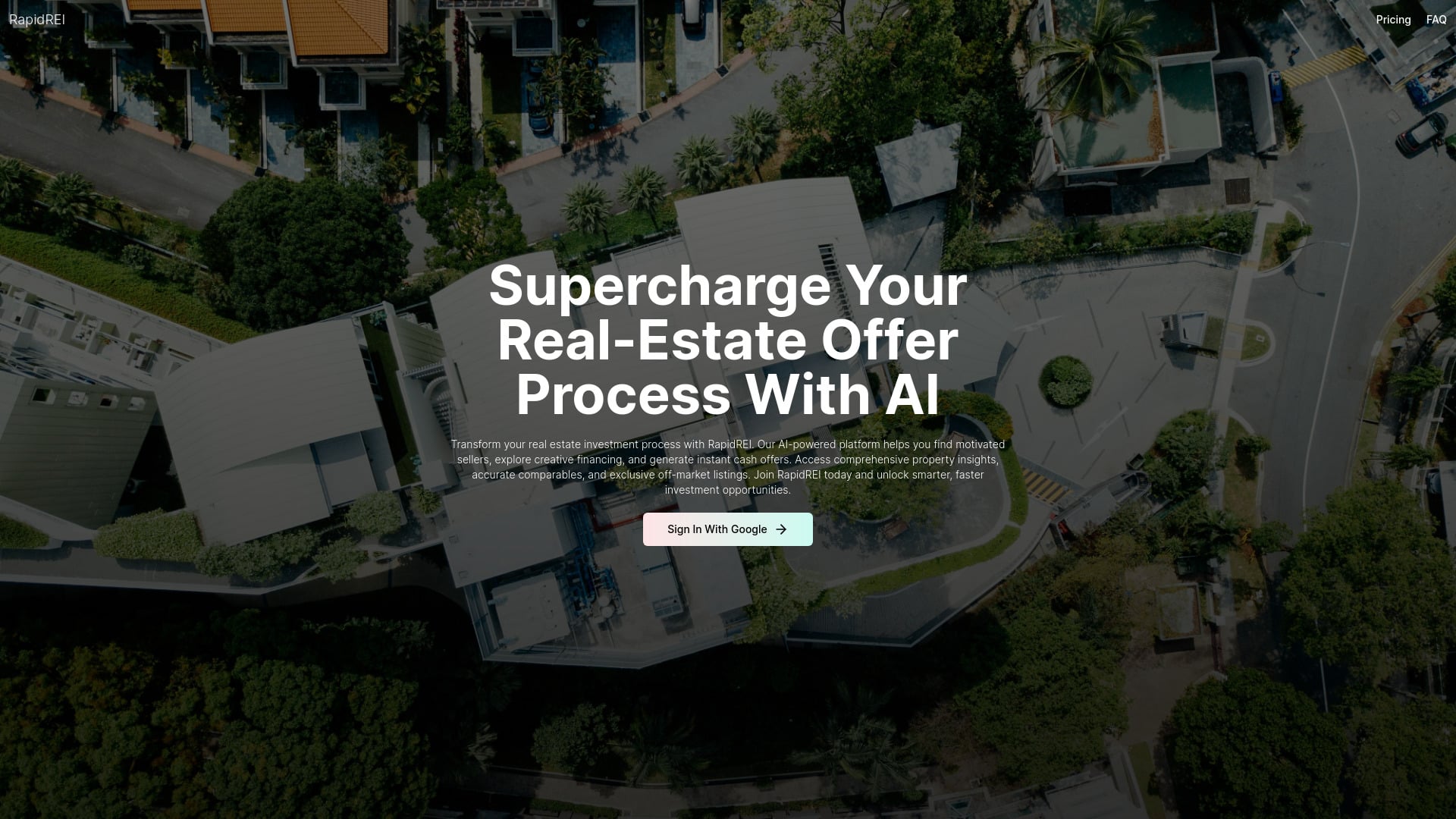RapidREI - AI-powered platform for real estate investors to find deals and financing. homepage screenshot