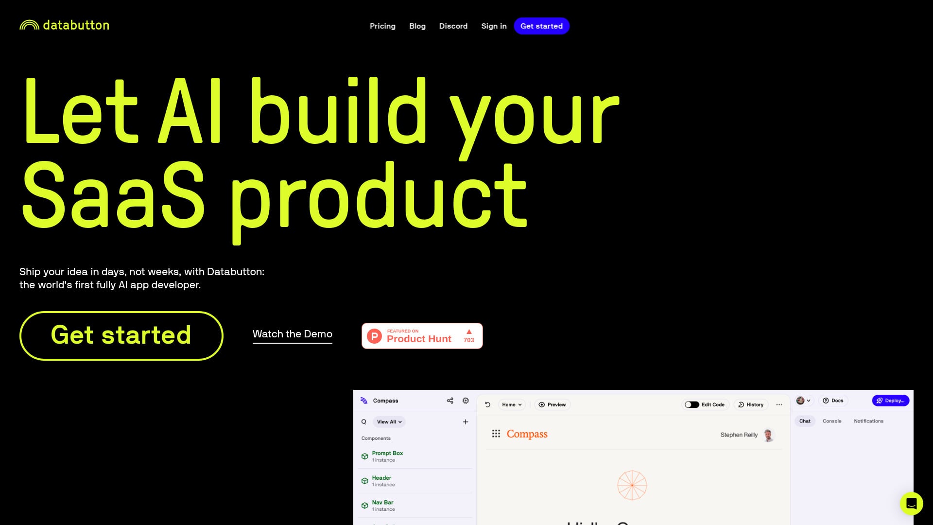 Databutton - AI platform to build SaaS apps without coding. homepage screenshot