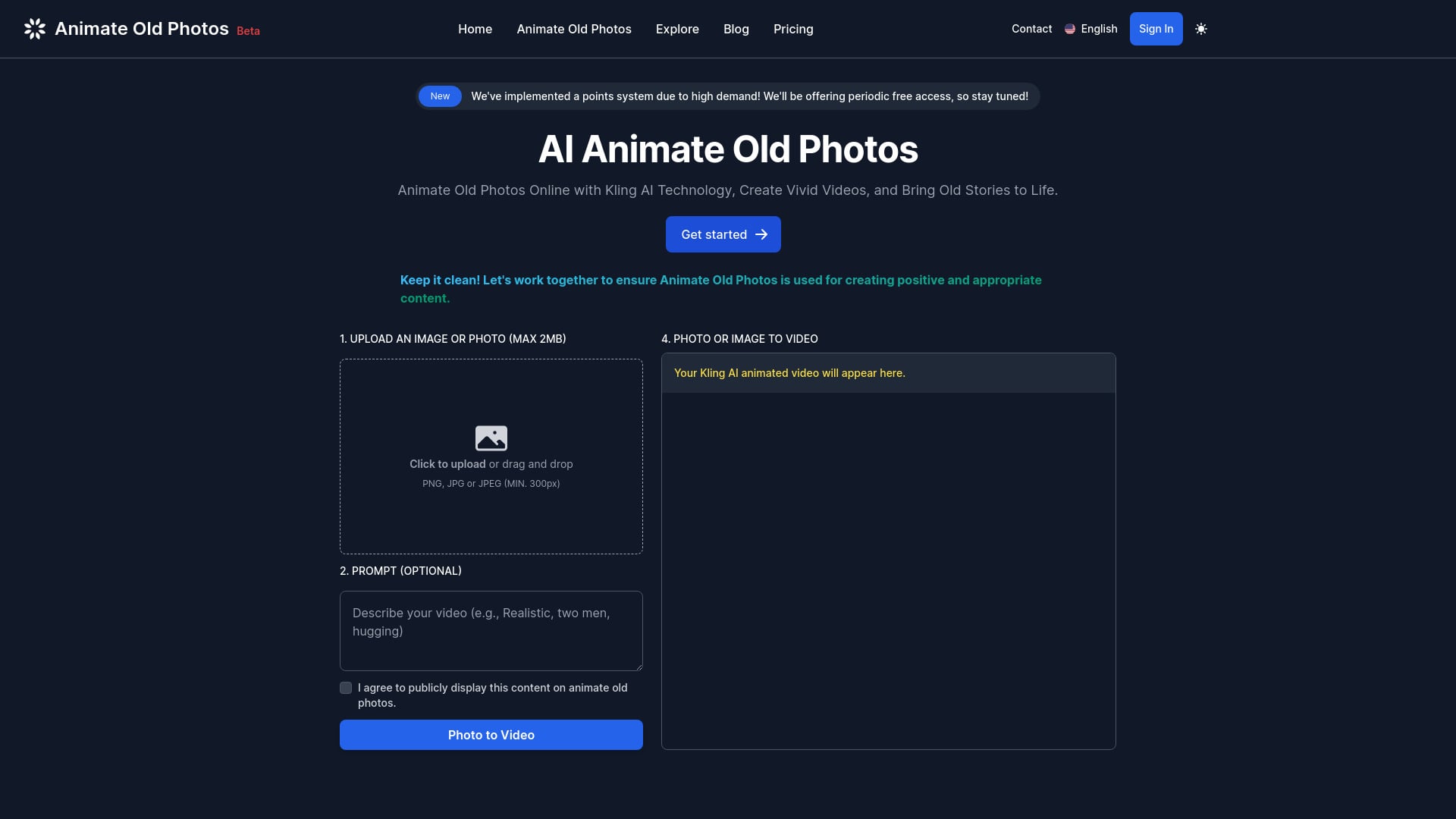 Animate Old Photos - AI tool to animate old photos into vivid, short videos. homepage screenshot