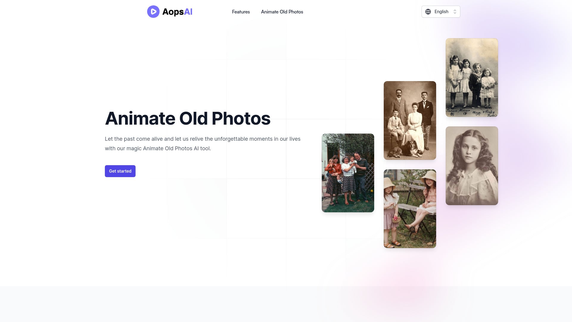 aopsai.com - AI tool to animate old photos into short videos. homepage screenshot