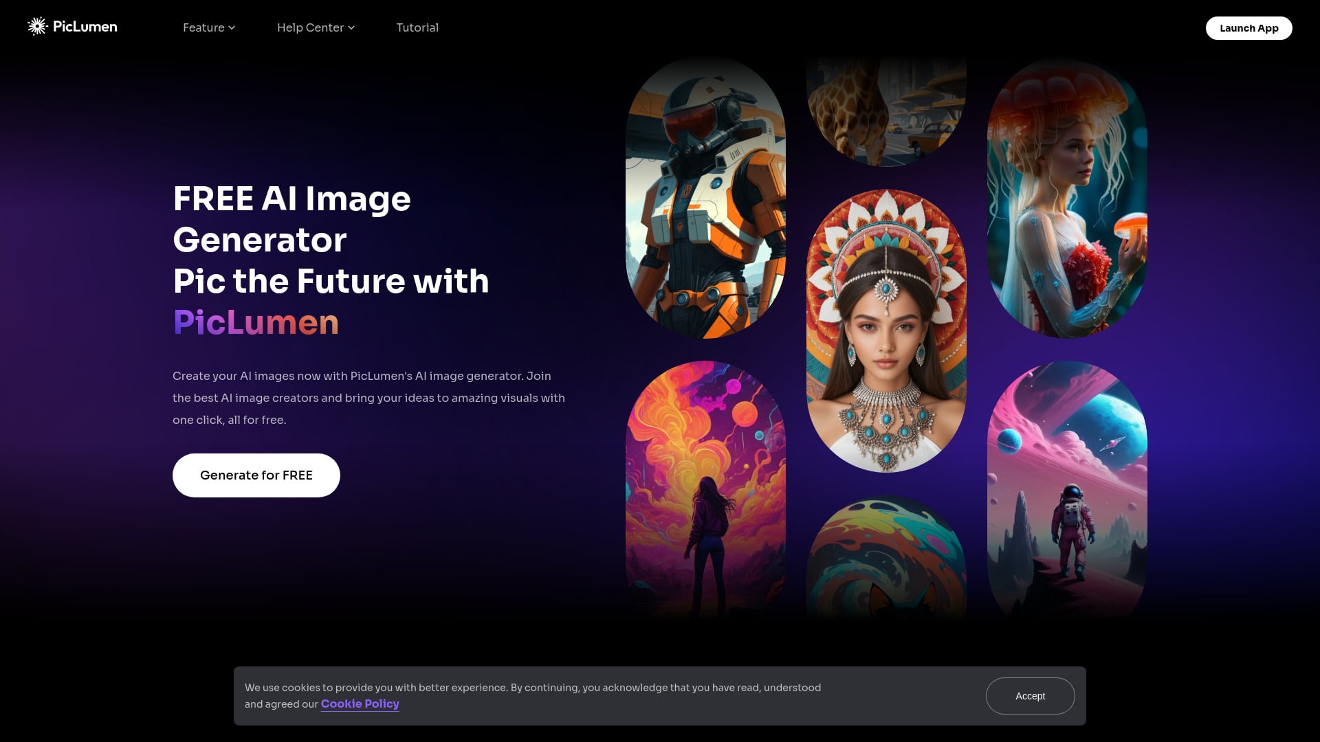 PicLumen AI Image Generator - Free AI image generator that turns text into visuals with various styles and features. homepage screenshot