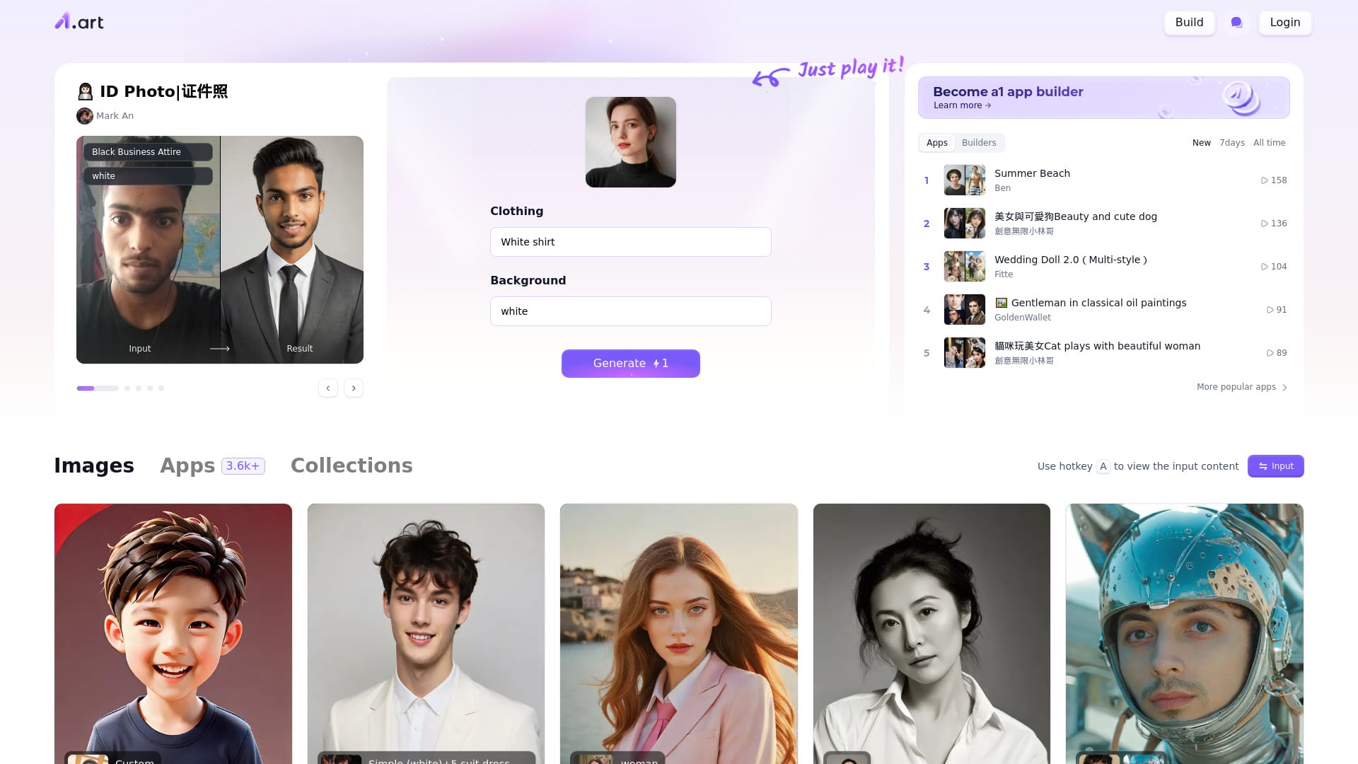 A1 Art - Online AI image generator with millions of photo filters for animating photos. homepage screenshot