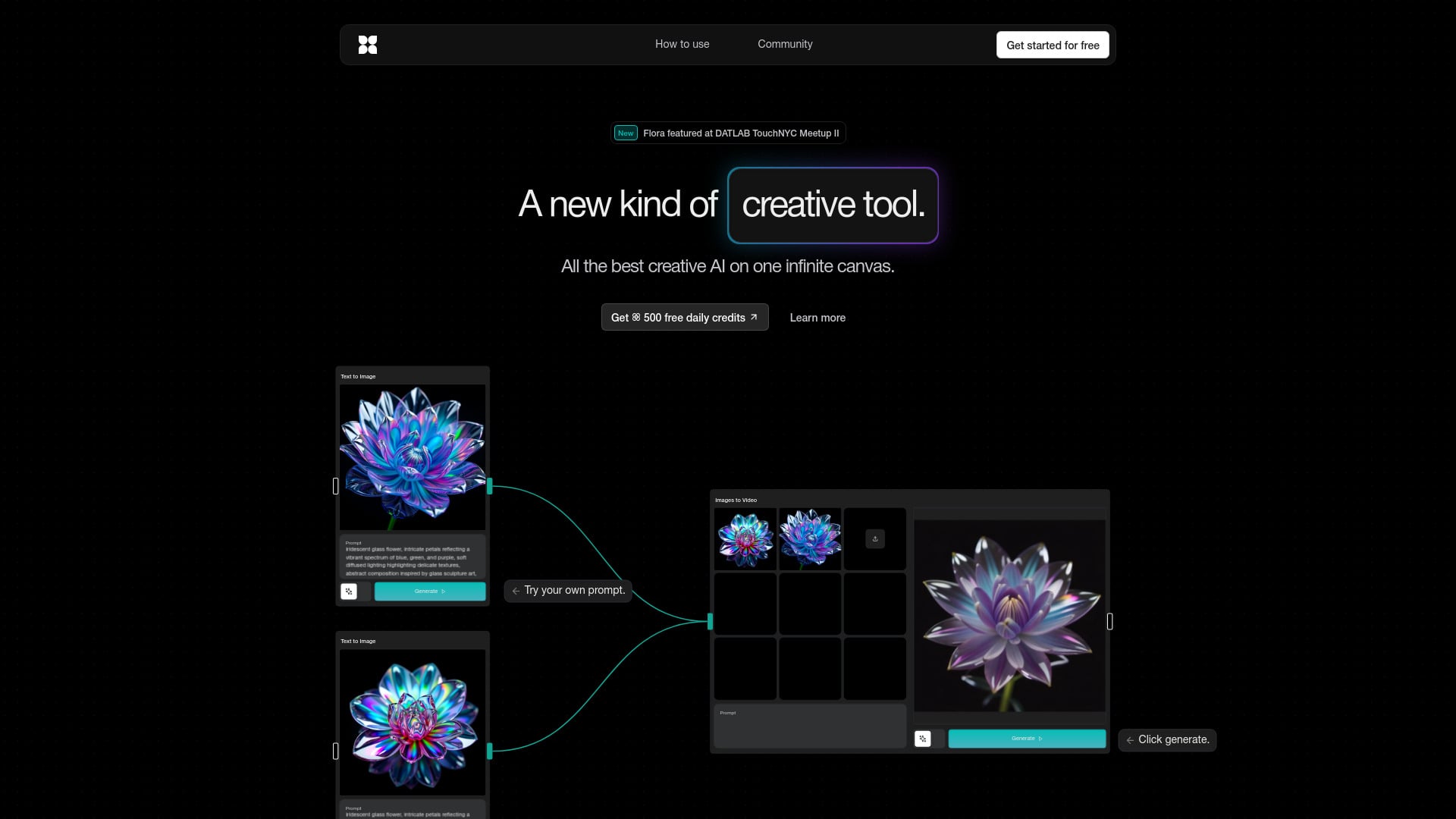 FLORA - FLORA is an intelligent canvas for generative creation using curated AI models. homepage screenshot