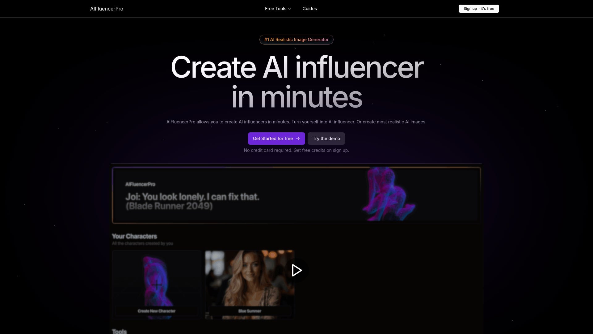 AIFluencerPro - AI platform to create AI influencers, images, and videos. homepage screenshot