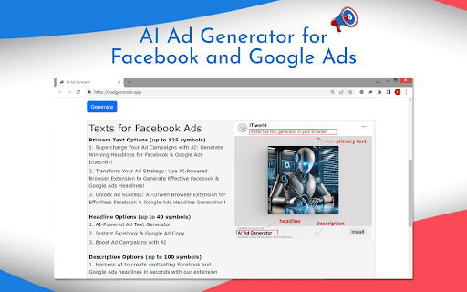 AI Ad Generator - AI-powered browser extension for effortless ad copy generation. homepage screenshot