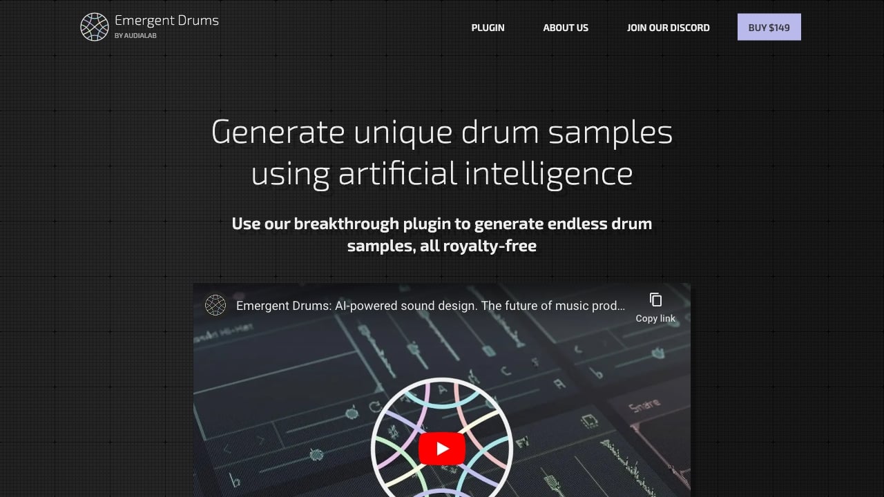 Emergent Drums - AI-powered drum sample generation and manipulation tools for music producers. homepage screenshot